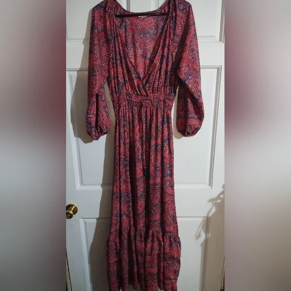 Anthropologie Boemo Long Sleeve Paisley Maxi Dress Size Medium - Picture 2 of 8
